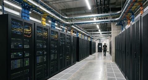 Allée de baies serveur dans un datacenter