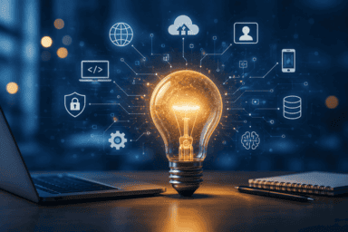 Ampoule entourée d'icônes de services web