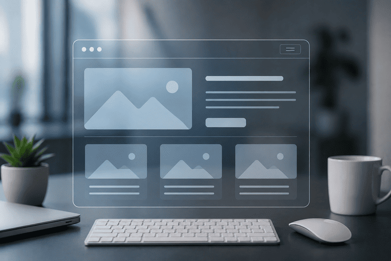 Interface de site web affichée au-dessus d'un bureau